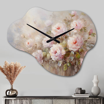 Pink Roses Farmhouse Charm - Asymmetric Metal Wall Clock